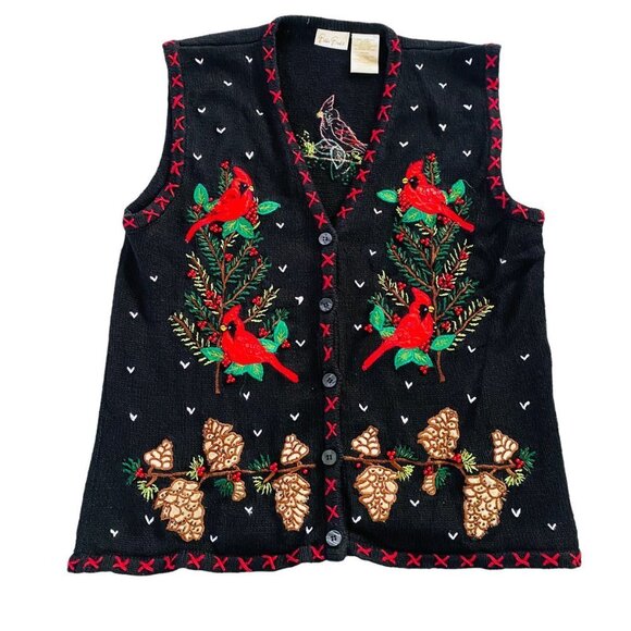 Vintage Bobbie Brooks Christmas Cardinal Button Down Sweater Vest - Picture 1 of 9
